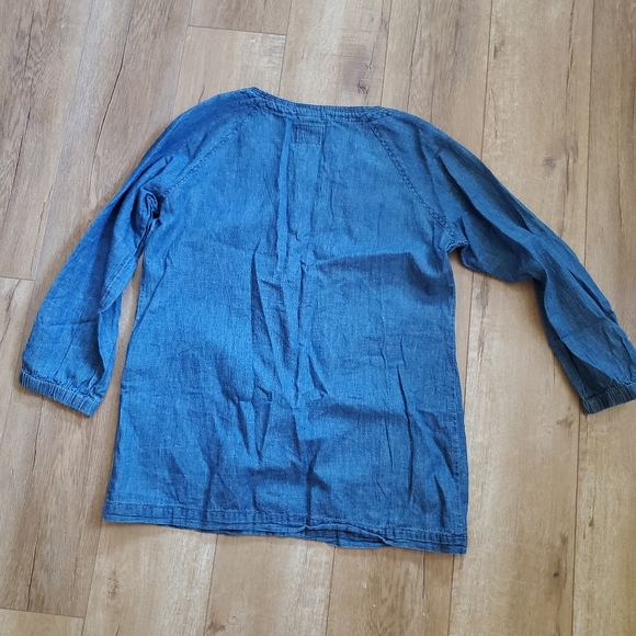 VTG Smith's American Sz M Peasant Tunic Blue Boho Hippie Blouse Denim Silk Jeans - Picture 7 of 8